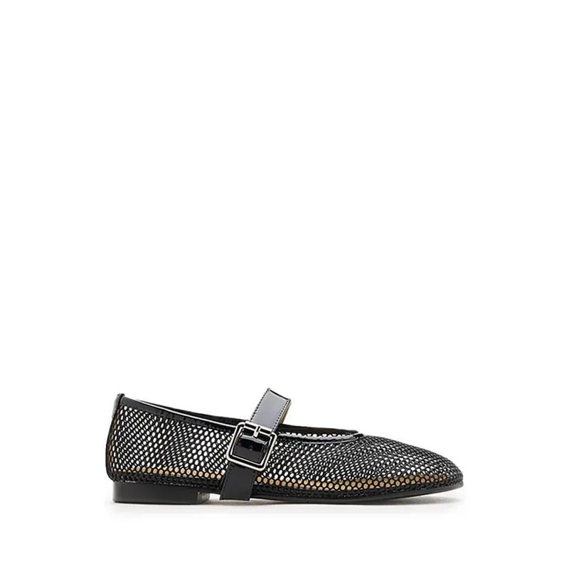 Sepatu wanita Ellie Mesh Buckled Mary Janes warna hitam koleksi eksklusif dari Joy368
