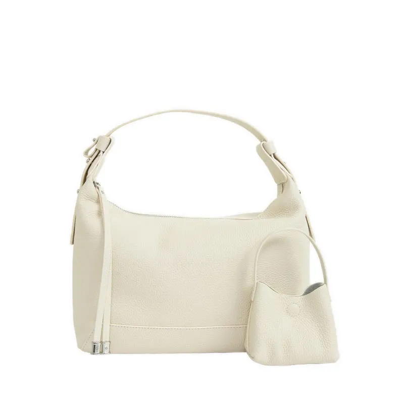 Tas bahu wanita Giovanna Slouchy Leather Shoulder Bag warna Beige di Joy368