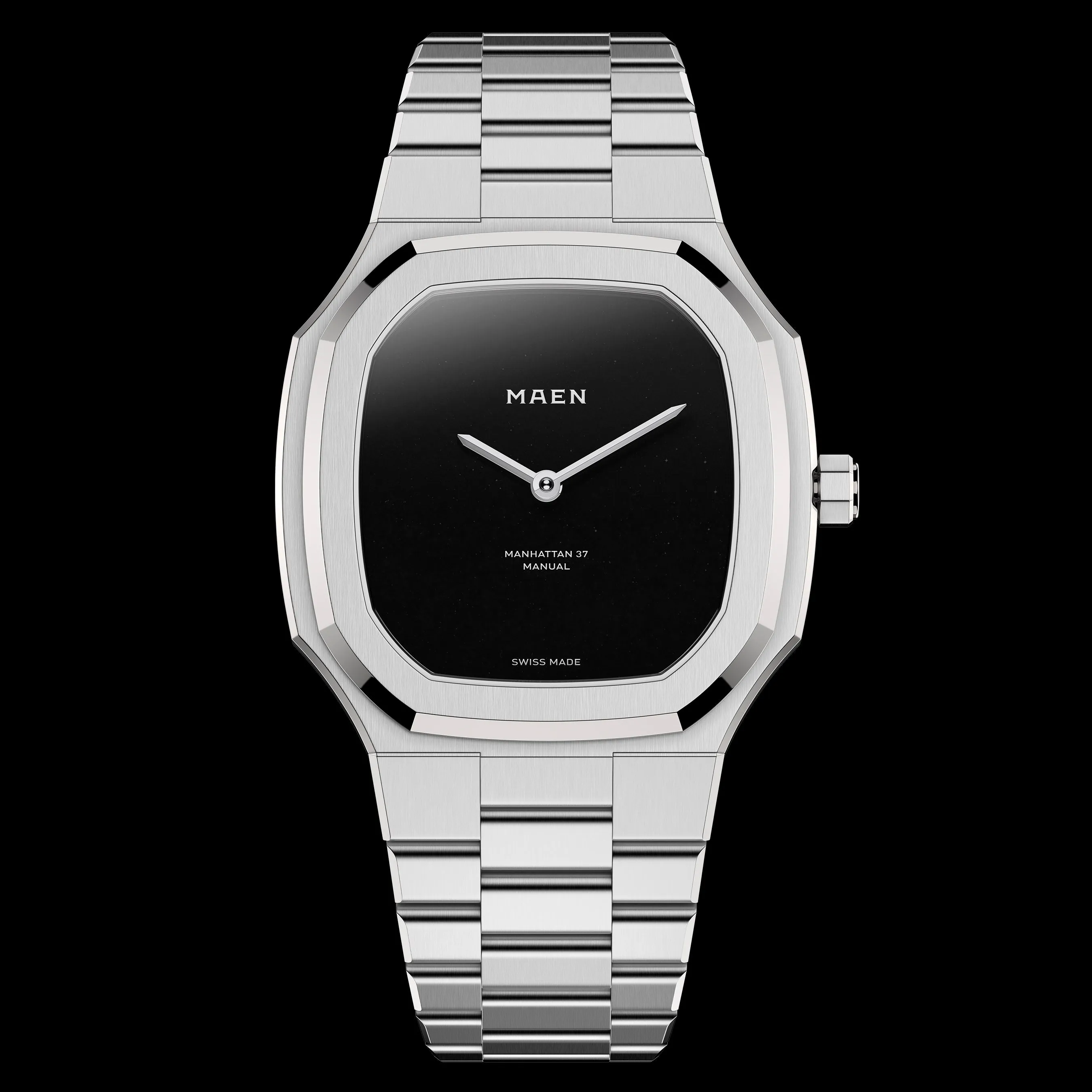 Jam tangan Manhattan 37 Ultra Thin Onyx warna hitam dengan dial bergaya klasik elegan di Joy368