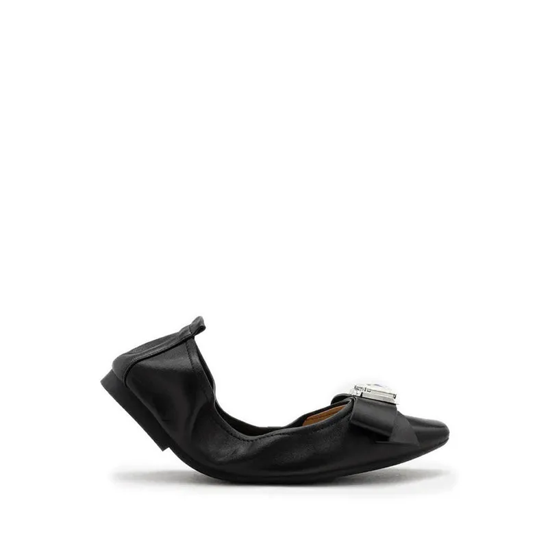 Noelle Diamante Bow Foldable Flats Black eksklusif di Joy368